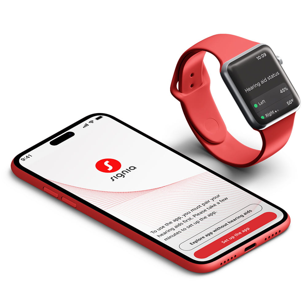 Phone and smart watch with Signia One app